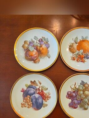 Set of 4 Vtg Golden Crown E&R Orchard Fruit 7.75" Plates Dessert Bavarian See